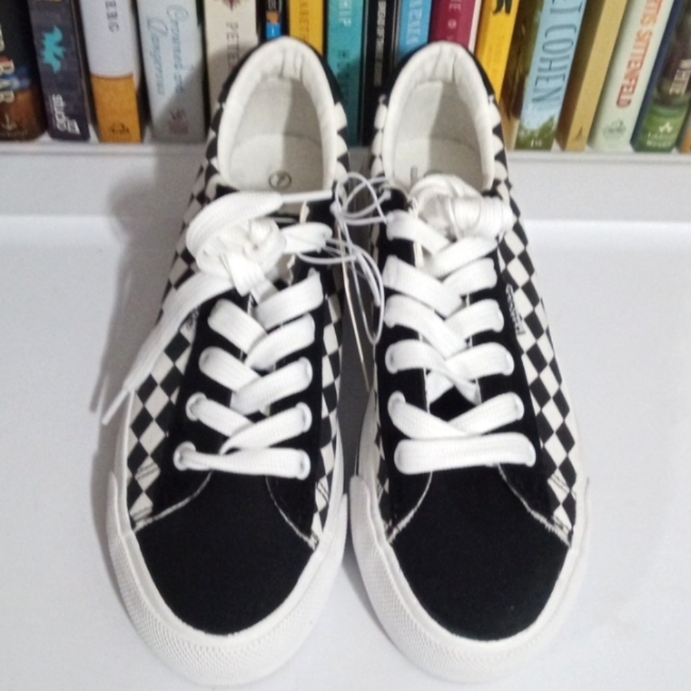 MUDD Canvas with Faux Suede Checkered  Sneakers - Black and White - SIZE 7 NWT